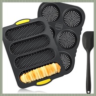 (QJWR) Silicone French Bread Pan and Hamburger Bun Pan Set Nonstick 4 Wave Baking Tray 6Cup Hamburge