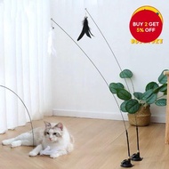 Self-playing cat toy wand with suction cup base, 4 replaceable bite-proof refills - hands-free inter