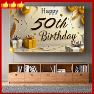 Lightweight Gold Birthday Banner Festive 50th Celebration Decoration Elegant Polyester Happy 50th Bi