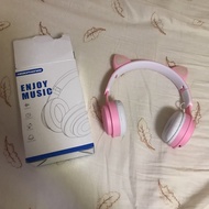 全新 （已拆盒）罩耳式耳機 耳機 閃爍耳朵 充電式耳機 藍牙耳機 Bluetooth 粉色貓耳耳機 earphone headphone