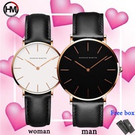 Hannah Martin Men's and Women's Waterproof Simple Leather Watch Strap Couple Watch 36mm 40mm