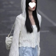 Ielgy đầu thu mỏng áo khoác Jacket dệt kim nữ ngắn áo có mũ