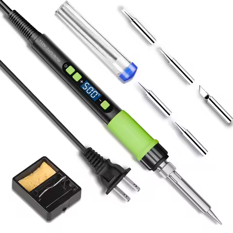 90W LCD Soldering Iron Kit, 5 Tips, Stand, Auto-Sleep, Fast Heating, 180-500°C (356-932°F), DIY & Re