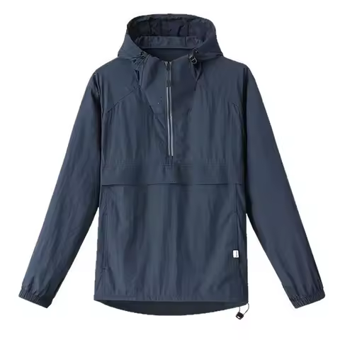 Spring Summer Men Lightweight Anorak Jacket Fashion Man Half Zip Sunscreen Hooded Coats Men UPF50+ W