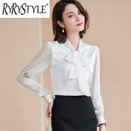 RYRYSTYLE Black Chiffon Shirt Womens Early Spring and Autumn New Western Style Top Fashion Age Reduc