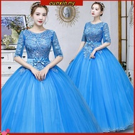 Blue Formal Party Banquet Maxi Dress Gaun Malam Pengantin Pakaian Wedding BallGown Emcee Dinner Even