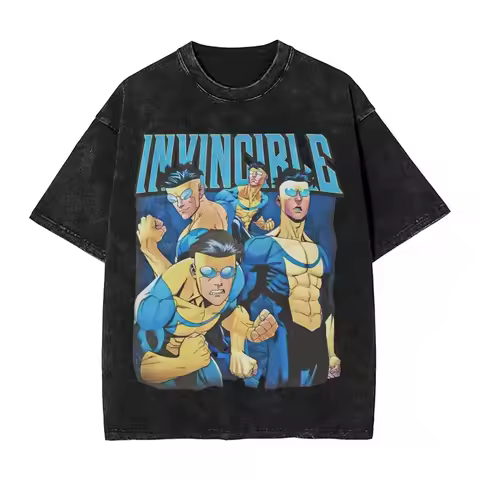 Retro Invincible Cartoon Comic Washed New Arrival Mens Clothes Tee Shirt Homme Graphic T-Shirts Men 