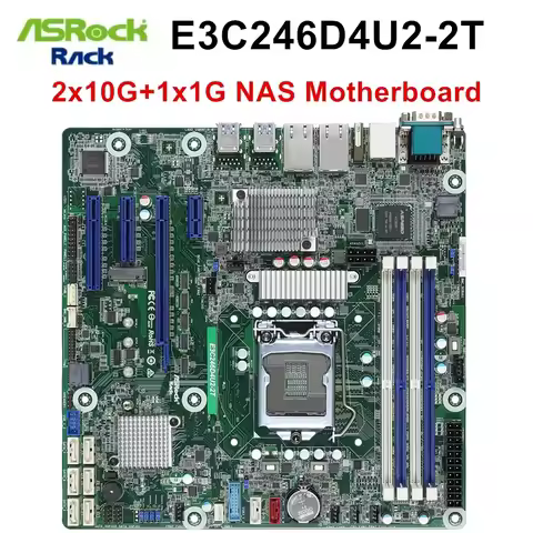 ASRock Rack M-ATX 10G NAS Motherboard E3C246D4U2-2T Intel C246 IPMI 2x10G+1x1G NICs 8*SATA 1*M.2 4*D