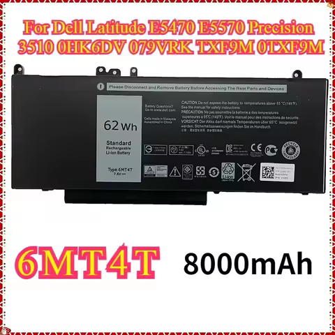 8000MAh/62Wh 6MT4T for Dell Battery 62Wh Battery for Dell Latitude E5470 E5570 Precision 3510 0HK6DV