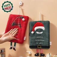 honeybee1 New Christmas Hand Towel Hanging Type Thickened Coral Fleece Towel Kitchen Absorbent Quick