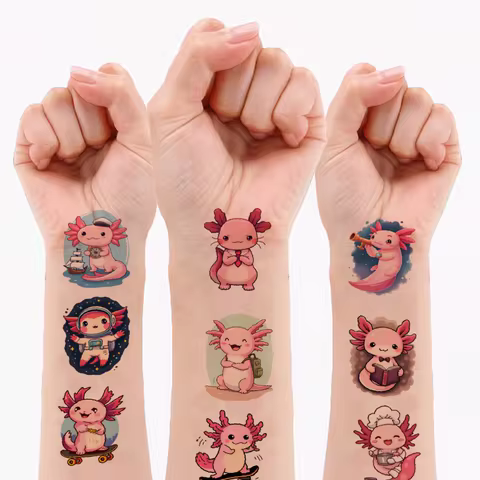 54pcs Temporary Tattoo Cartoon Axolotl Waterproof Long-lasting Body Stickers Cute Axolotl Cartoon Fo
