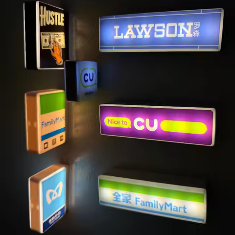 LED Rechargeable Mini Light Box Fridge Magnet Lawson FamilyMart CU Convenience Tokyo Metro Signage H