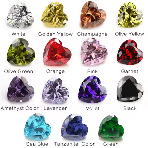 15pcs Loose CZ 1pcs Per Colors Cubic Zirconia Stone Heart Shape Synthetic Gems Size 4x4~9x9mm
