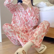 Korean Long Sleeve Cotton Sleepwear Pajama Set For Women Nightwear