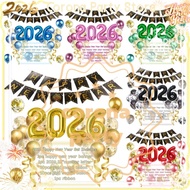 23Pcs Happy New Year Balloon Set Black Gold Number Foil Ballon Banner for New Year Party Decorations