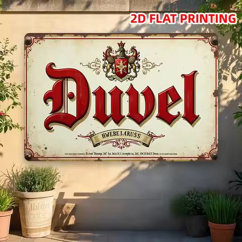 Vintage Duvel Beer Iron Sign - Rustic Wall Art with Red & Golden Accents, Perfect for Bedroom, Bar, 