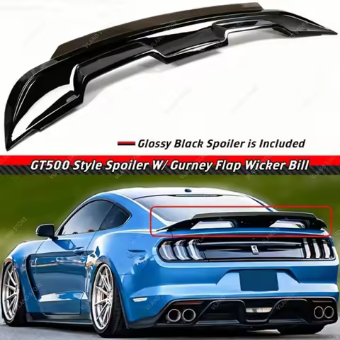 VLAND 2015-2023 Mustang GT500 Style Rear Trunk Spoiler, Smoked Gurney Flap Rear Wing, Sporty Racing 