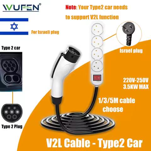 WUFEN V2L Discharger Israel Plug V2L Type 2 16A Support Discharge For Chery BYD ZEEKR SERES5 Geely M