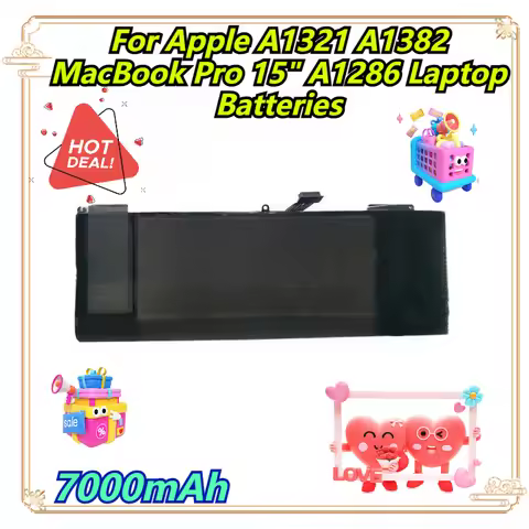 7000mAh For Apple A1321 A1382 MacBook Pro 15" A1286 Laptop Batteries
