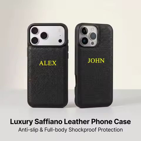 Minimalist Saffiano Leather Phone Cover Custom Gold Letter Embossing Luxury Business Phone for iPhon