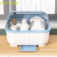 ANTIONE Dish Rack Plastic Foldable Cupboard Draining Cupboard Bowl Storage Dust Proof Storage Box