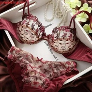 New Fashion Embroidery Transparent Lace Bras Sets Plus Size No Sponge Underwire See Thirough Lingeri