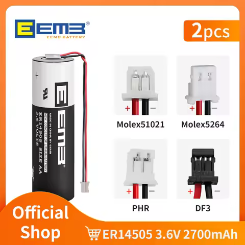 2PCS EEMB er14505 3.6V AAsize Lithium Battery 2700mAh Battery with wires and plug Non rechargeable