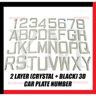 CAR 3D 2 LAYER CRYSTAL + BLACK LICENSE NUMBER PLATE FONT 6.1CM X 4.3CM X 0.4CM ALPHABET LETTER NOMBO