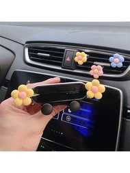 1入車用手機支架帶小黃花卉,重力感應,插入式通風口座,適用於花型手機