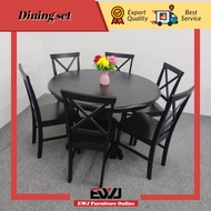 EWJ 91/92/93+ 4ft Round Table Dining Set 6/8 seater Black / Set Meja Makan Bulat Hitam 6 orang Morden Murah Cantik