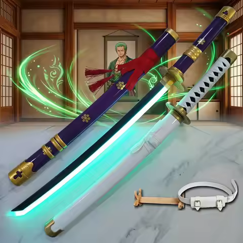 31 Inch One Piece Zoro LED Katana Sword Sabre Blade Ninja Knife Schwert Stand Belt Safe Unsharpened 