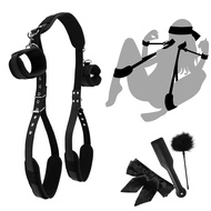 BDSM Bondage Restraints Kit, 4 Pcs Couples Sex Toys with Adjustable Leather Thigh Sling, Paddle, Bli