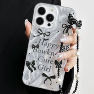 Ins Black Bow With Chain For Iphone 17 Air 16 7/8Plus 15 14 12 13 11 PRO XS XR MAX Casing Protective