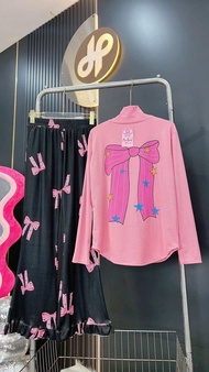 sét bộ đồ ủ kem tay dài xỏ ngón quần dài ống loe bèo có túi chất thun gân tăm lạnh thoáng mát