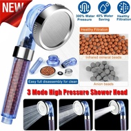 1 Piece 3 Mode High Pressure Shower Head Ionic Filtered Stone Stream Water Saving Home