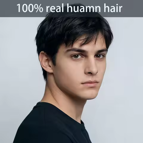 A Realistic Short Black Pixie Wig Made from Human Hair, Featuring Bangs. This Straight Peruvian Hair