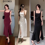[FG] Glam Square Neck Slit Silky Dress D11903