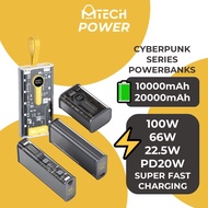 Mtech 20000mAh 10000mAh Cyberpunk Max 100w 66W Mini Powerbank with Digital Display Portable Battery charger Power Bank