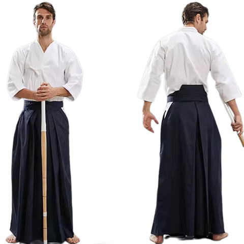 Aikido Gi Uniform Cotton Hapkido Pants Kendo Hakama Black Deep Blue White Japanese Samurai Tradition