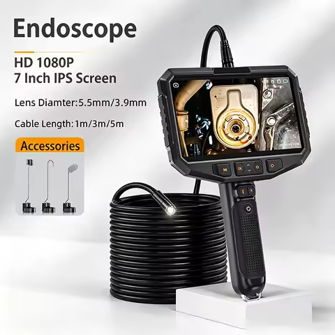 7" Screen Industrial Borescope Inspection Camera, 1080P HD 3.9mm & 5.5mm Single Lens Endoscope, for 