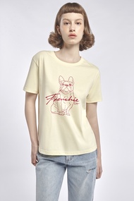 ESP เสื้อทีเชิ้ตลายเฟรนช์ชี่ ผู้หญิง สีเหลืองอ่อน | Frenchie Tee Shirt | 06204