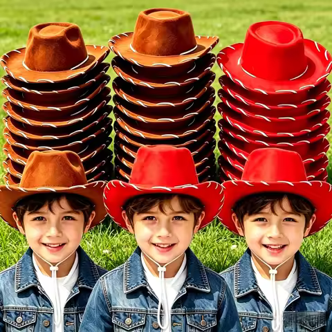 Brown Red Children's Party Western Cowboy Hat Adjustable Western Brimmed Caps Cowboy Western Hats Ki