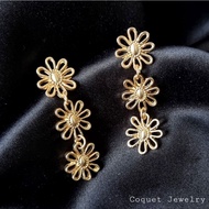 Stud Earrings - A-713 - 3-tier gold flower shape - women's fashion accessories