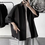 [Fast Shipping COD]Men Ice Silk Short Sleeve Shirt Summer Casual Stylish Loose Fit Hong Kong Style B