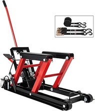 Motorcycle Hydraulic Lift, Portable Motorcycle Lift Table with 4 Wheels, Maximum Load Capacity 680kg