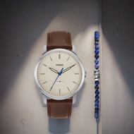 [Powermatic] Fossil FS5966SET Minimalist Brown Eco Leather Analog Men's Watch and Bracelet