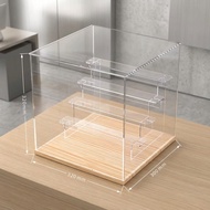 Clear Acrylic Blind Box Display Case Wooden Base Toy Figurine Showcase Dust Proof Collectible Curio 