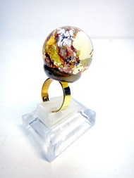 O.B.K 系列 金箔鳥巢玻璃球戒指 銀箔  水晶球 軟膠 黑色 黑暗系