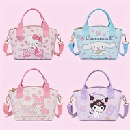 Sanrio กระเป๋าการ์ตูนกระเป๋าสะพายข้างลายอะนิเมะน่ารัก, กระเป๋าสะพายไหล่ PU ลาย Kuromi Cinnamoroll He