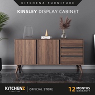 KitchenZ Kinsley Series Display Cabinet with 3 Drawers Storage Cabinet 2 Doors (5ft) K0166-GY